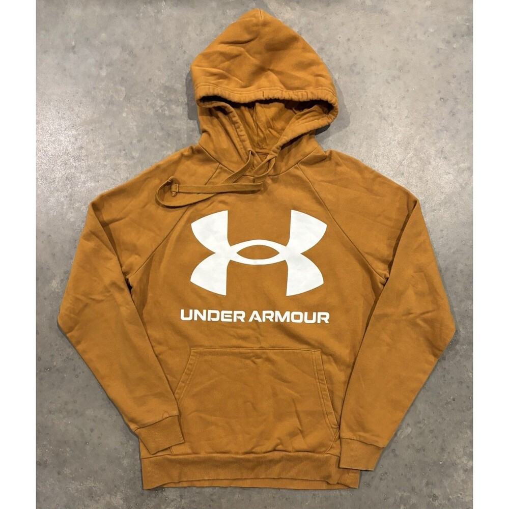 Under Armour Hoodie Mens Small Rival Fleece Big Logo Sweatshirt Mustard Color